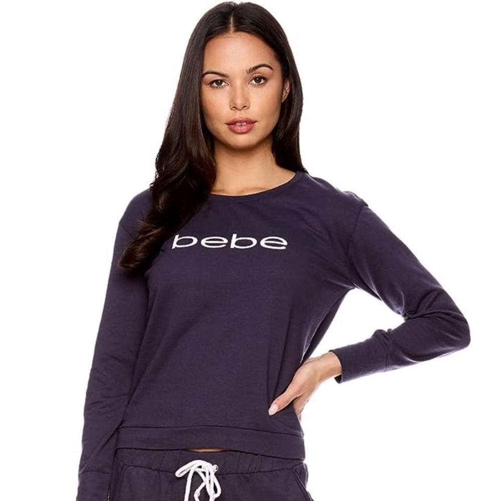 BEBE - Purple & White Sleepwear PJ Pajama Cropped Sleep Top - Size Medium